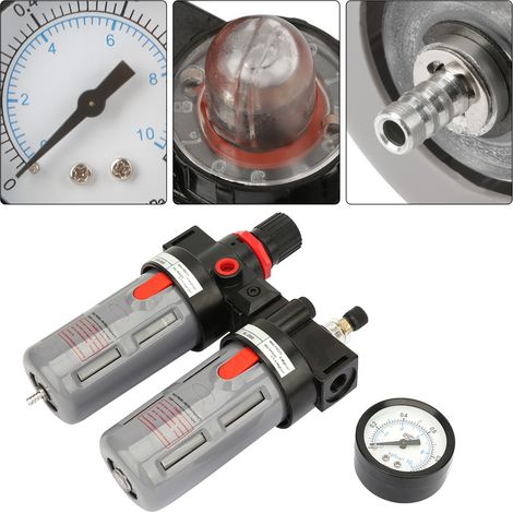 Kit Régulateur de Pression 1/4 PT avec Filtre Séparateur Huile Eau et Manomètre pour Compresseur d'Air (1/5)