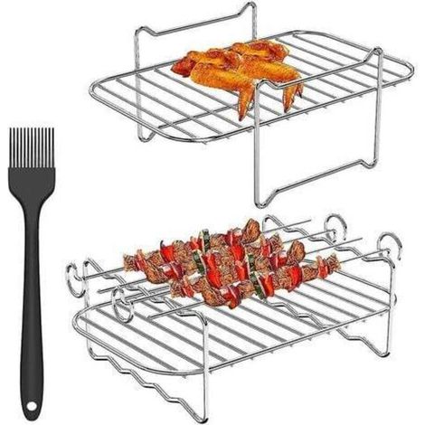 2pcs Air Fryer Rack For Ninja Dual Air Fryer,with Barbecue Sticks (1/4)