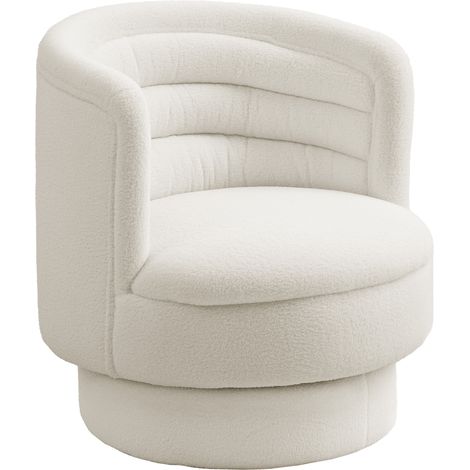 Fauteuil moderne recouvert de tissu, structure en hévéa, pour salon ou chambre, blanc crème (1/5)