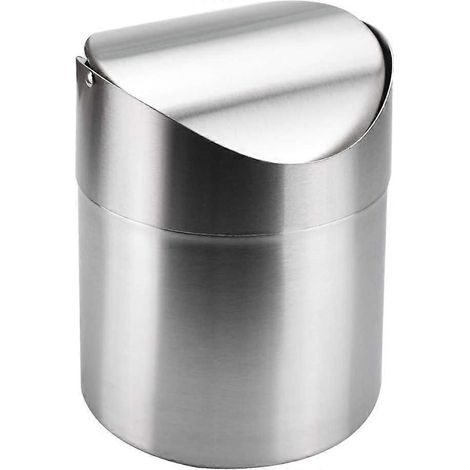Mini poubelle de bureau en acier inoxydable avec couvercle pour la maison et le bureau (12 12 16,5 cm, 1,5 L) (1/5)