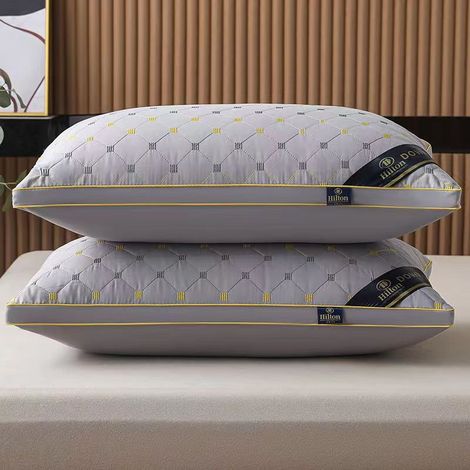 2 oreillers en coton rembourrés de duvet avec taies d'oreiller, rembourrage en duvet haute résilience, oreillers cervicaux, gris, 600 g chacun (1/5)