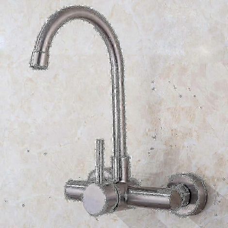Robinet mural en acier inoxydable 304, grand robinet mural incurvé pour évier de buanderie avec eau chaude et froide (1/5)