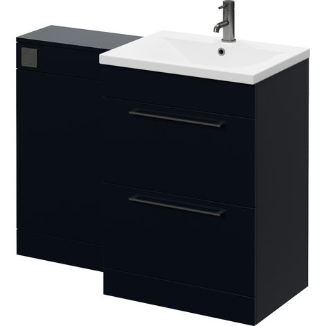 Napoli 460 Deep Blue 1100mm 2 Drawer Vanity Unit Toilet Suite with Glide Basin - 1100mm - Gunmetal Grey 320mm HandleWithout Kingston Toilet Pan