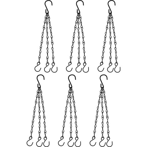 Set mit 6 robusten, 40 cm langen, verzinkten Stahl-Hängeketten für Blumenampeln – 3-Punkt-Aufhängung – für Vogelfutterhäuschen und Laternen – Schwarz (1/4)