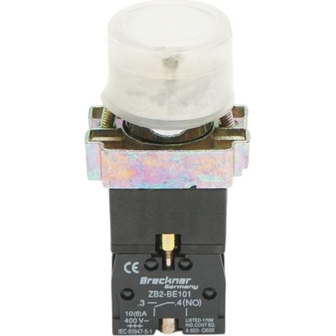Pulsante indicatore LED bianco con protezione 1NC, 400V/10A, LAY5 Breckner Germany (1/5)