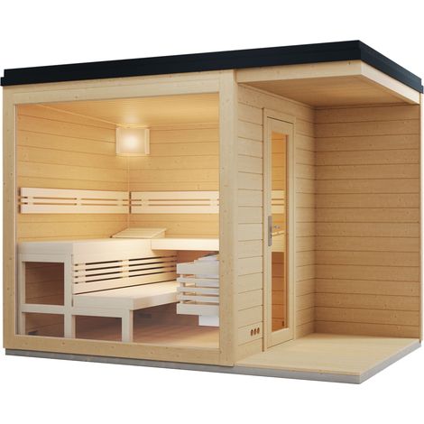 Infraworld Gartensauna CASA 3 Außensauna Massiv mit Vordach 215,6 x 328,6 cm