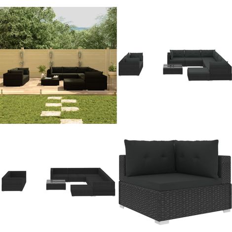 Salon de jardin 10 pcs avec coussins Résine tressée Noir - Meubles De Jardin - Salon De Jardin - Set De Salon - Meubles En Rotin - Mobilier Extérieur - Home & Living (1/5)