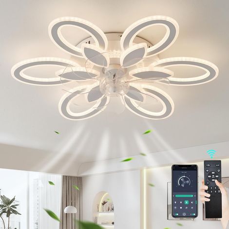 LED Lampe Ventilateur Plafond Silencieux Réversible 6 Vitesses Luminaire Ventilateur, Dimmable Timer Ventilateur Plafond Avec Lumiere Et Telecommande Pour Chambre Salon, Blanc (1/5)