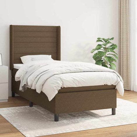 Cama box spring con colchón tela marrón oscuro 80x200 cm (1/5)