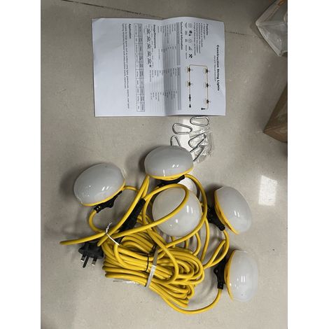 Guirlande lumineuse de construction de 15,2 m, pour mines industrielles, extérieur, ampoule LED étanche avec crochet d'escalade pour sites, garages, mines, entrepôts, ateliers (1/5)