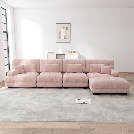 sofá modular chenille salón con otomana móvil rosa suave OKMYHOME (1/5)