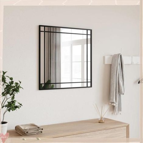 358635 Miroir mural noir 60x60 cm carré fer (1/5)