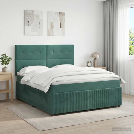 Cama box spring con colchón Verde oscuro 140 x 190 cm (1/5)