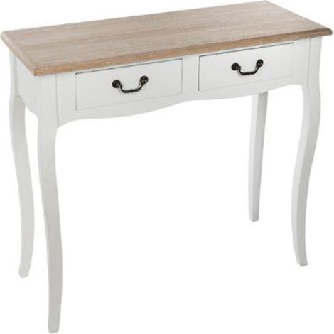 Atmosphera – Console 2 tiroirs 'Chrysa' 86,6cm x 34cm x 77,5cm – MDF et pin – Finition naturelle et blanche – À monter soi-même (1/4)
