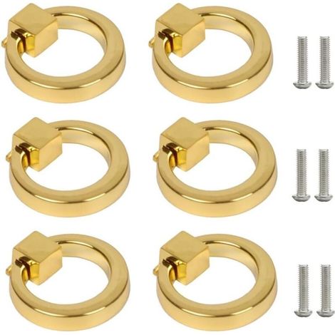 Lot de 6 poignées de meubles dorées, poignées de tiroir, poignées d'armoire de cuisine, poignées de commode, style moderne, avec vis (1/4)
