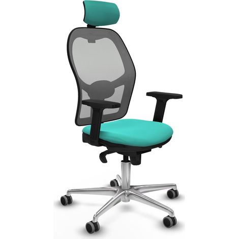 Jorquera sincro malla gris similpiel turquesa brazos 2D base aluminio cabecero 2D ruedas 65mm engomada (1/5)