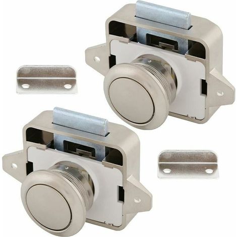 Serrure pour camping-car, loquet à 2 boutons-poussoirs, en alliage de zinc et ABS, robuste et fiable, pour camping-cars, yachts, tiroirs et portes de placards (nickel perlé) (1/4)
