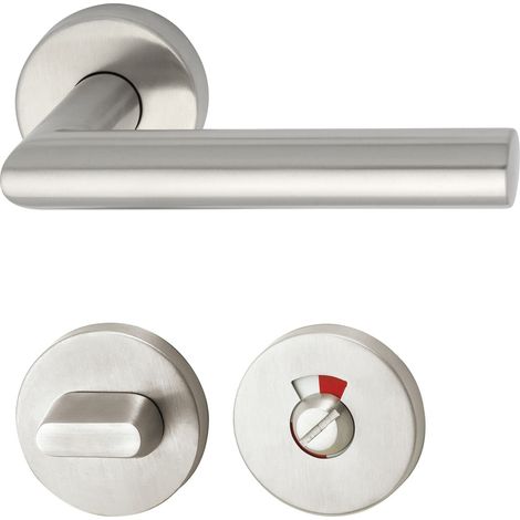Poignée de porte en acier inoxydable mat sur rosace WC 38-45 (1/4)