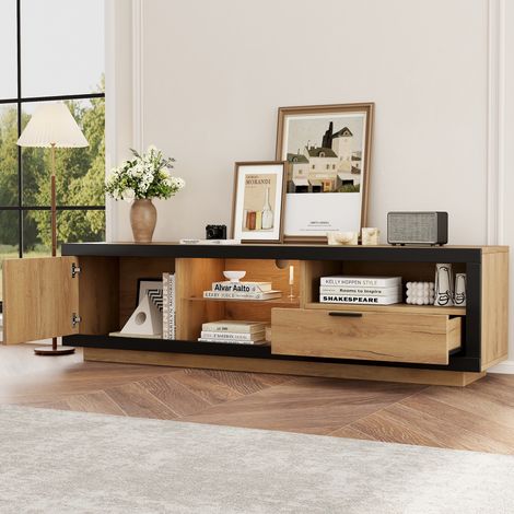 MEUBLIV TV-Möbel 160 cm schwarz und Eiche – LED, Stauraum, 2 Pakete (1/5)