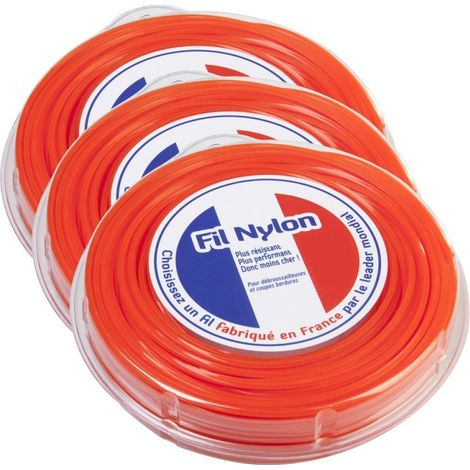 3 blisters fil débroussailleuse Carré 3 mm x 44 m Fil Nylon (1/5)