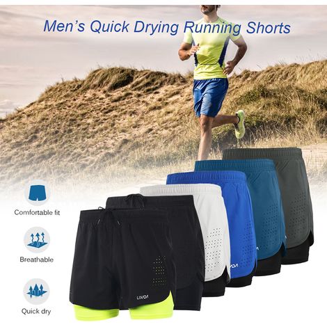 Short de course 2 en 1 pour hommes, séchage rapide, respirant, entraînement actif, exercice, Cycle de jogging avec doublure plus longue (1/5)