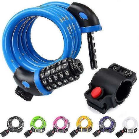 Antivol de vélo filaire haute sécurité de 1,2 mètre (4 pieds) avec serrure à combinaison à 5 chiffres (noir) (q) bleu (1/5)