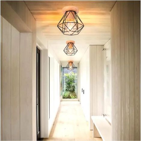 U-do 3pcs Plafonnier Vintage Cage,E27 Plafonnier Industrielle en Bois Métal Lampe de Plafonde Retro Style Edison pour Salon Chambre (1/4)