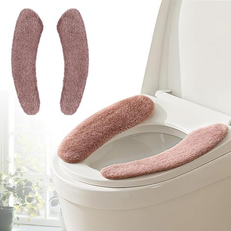 Coussin de siège de toilette moelleux - coussin chaud lavable, tapis de bain doux - design auto-adhésif universel (rose) (1/5)