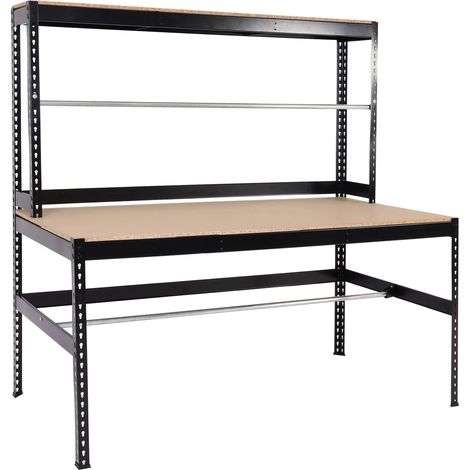Packstation HHG-787, Packtisch Arbeitstisch Werktisch, Rollenhalter höhenverstellbar, Holz Stahl 183x183x90cm, schwarz