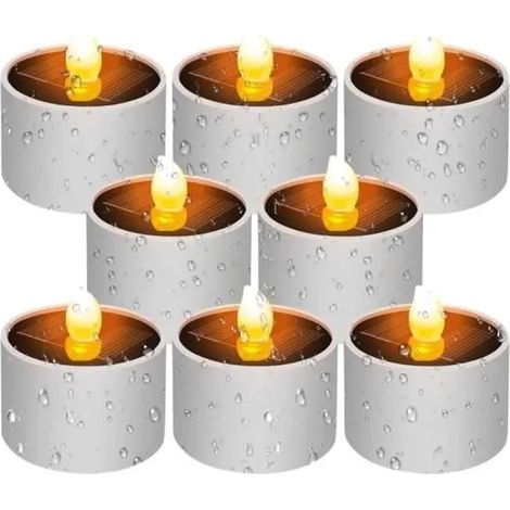 Lot de 8 bougies solaires d'extérieur à LED sans flamme, scintillement jaune, bougie chauffe plat led rechargeables, étanches - sh (1/4)
