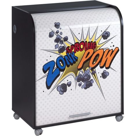 Bureau informatique noir à rideau imprimé zonk pow Must 80cm (1/3)