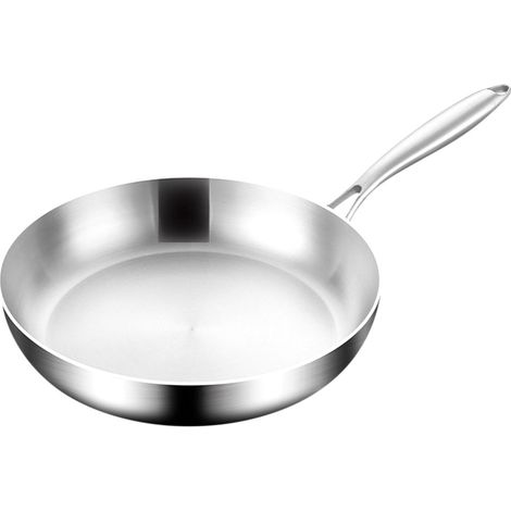 Poêle En Acier Inoxydable 304 - Poêle À Frire Sans Revêtement Non Adhérent - Fond Plat Pour Toutes Les Plaques Y Compris Induction - Diamètre 22,4 Cm - 1 Pièce (1/5)