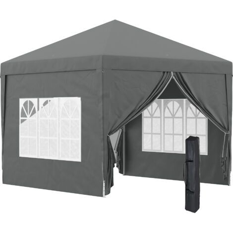 Tonnelle tente de réception barnum pop-up pliant 3 x 3 m 4 parois amovibles + sac de transport gris (1/5)