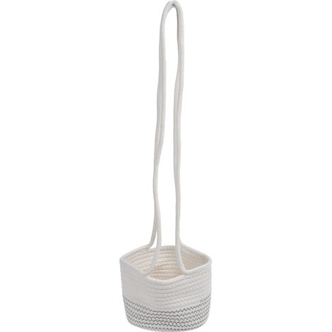 Panier suspendu en corde de jute et coton, porte-plante résistant, organizer mural déco, housse de rangement, pot à fleurs blanc, intérieur extérieur (1/5)