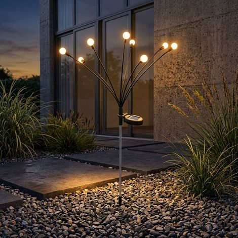 LED Solarlampe Außenleuchte Gartendeko Erdspieß Solarleuchte 8 flammig Terrassenlampe beweglich, schwarz opal, warmweiß, LxH 20 x 70 cm (1/5)