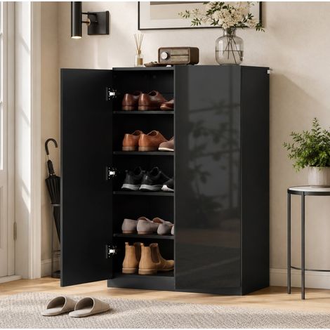 Schuhschrank 72/34,5/103 cm in Schwarz Hochglanz mit 5 Ebenen und verstellbaren Böden (1/5)