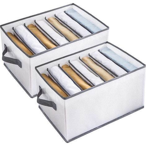 Juego de 2 organizadores de ropa plegables con cajones de 7 compartimentos, multifuncionales, con asa, ideales para camisetas, vaqueros y pantalones. (1/5)