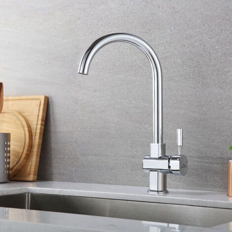 Auralum Robinet Cuisine Mitigeur Haut Bec Pivotant à 360°avec Mousseur Démontable Pour Évier Cuisine Eau Chaude et Froide Chromé (1/4)