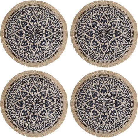 Creative Tops Set de 4 tovagliette rotonde de Burlap con design de Mandala 41cm Blue