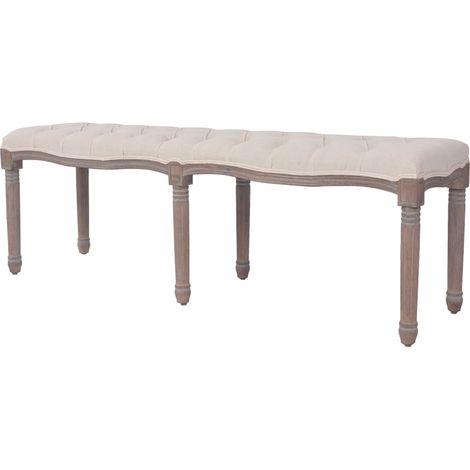 Bank Leinen Massivholz 150 x 40 x 48 cm Cremeweiß