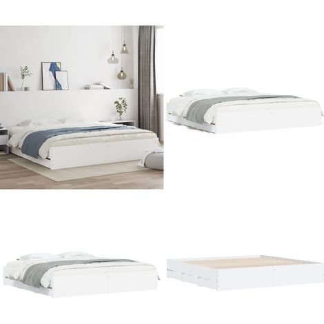 Cadre de lit avec tiroirs sans matelas blanc 160x200 cm - Cadre De Lit - Lit Double - Tiroir Lit - Lit Avec Rangement - Meuble Chambre - Home & Living (1/5)