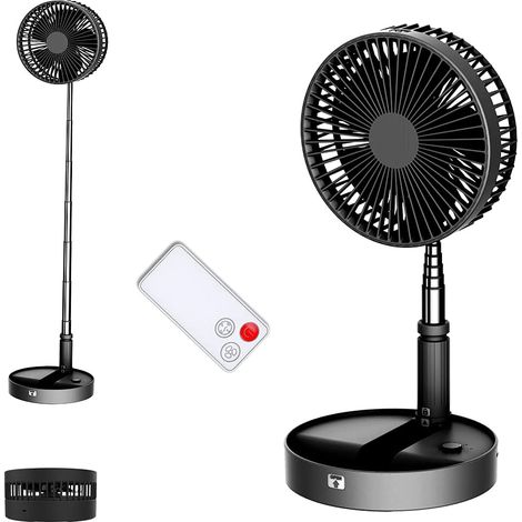 UNITEDTIME Ventilateur portable pliable rechargeable [Télécommande] Ventilateur de piédestal debout à batterie, 4 vitesses, minuteur pour le voyage de camping, chambre à coucher(noir) (1/5)