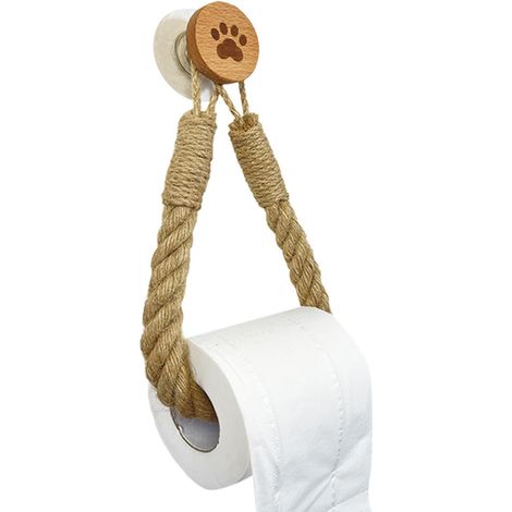 Porte-papier toilette marin en corde naturelle avec crochet en bois, porte-serviettes sans perçage pour salle de bain, style rustique bord de mer, décoration intérieure, 27 x 1,8 cm-AquaForge (1/5)