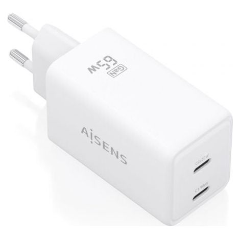 Cargador de Pared GaN Aisens ASCH-65W2P078-W/ 2xUSB Tipo-C/ 65W/ Blanco