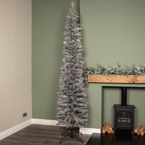 8ft (2.4m) Grey Artificial Pencil Christmas Tree With Green Metal Stand and 460 Tips (1/5)
