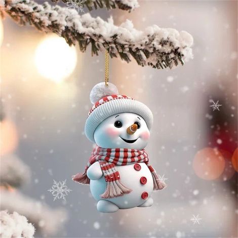 Guettes - Décoration Arbre De Noël En Acrylique - Figurine Bonhomme De Neige Debout Avec Chapeau De Père Noël - 7,5 cm - Lot De 1 (1/4)