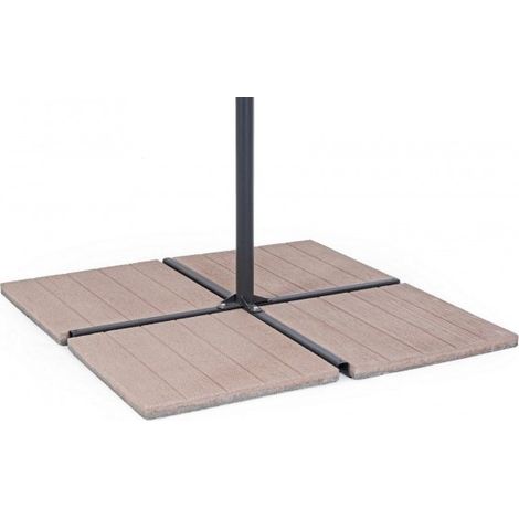 Base in cemento per ombrellone da giardino, marmetta quadrata in ghiaia 50 x 50 cm -Confezione da 4 pezzi / Cemento Betulla