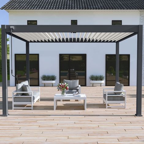 Ombrea – Pergola bioclimatique autoportante 3x4M – Aluminium anthracite – Lames orientables 135° – Drainage intégré – Résistante aux vents jusqu'à 100 km/h (1/5)