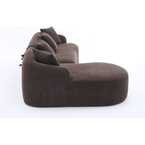 Canapé d'angle modulable avec méridienne gauche et 2 places, revêtement en chenille marron, sans montage requis (1/5)