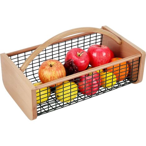 Panier Récolte Jardin, Grand Panier en Bois à Poignée avec Paniers Rectangulaire en Treillis Métallique pour Cueillette (1/5)